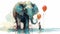 illustration of elephant with red balloons, generated by AI