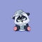 Illustration Emoji character cartoon sleepy Panda in nightcap with pillow sticker emoticon