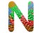 Illustration of the English letter N in a colorful pattern on a white background