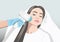 Illustration. Epilation hair removal procedure on a woman’s face.