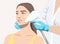 Illustration. Epilation hair removal procedure on a womanâ€™s face. Beautician doing laser rejuvenation in a beauty salon. Removin
