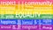 Illustration of Equality word lettering on lgbt flag colors background