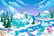 Illustration: The Eskimo Igloo Town. The Bridge, The Ice River, The Ice Mountain, The Ice Flowers, The Green Pine Trees.