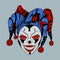 Illustration of evil clown in colored cap