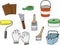 Illustration of exterior wall painting tools (handwriting color