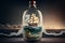 Illustration of a fairy ship at sea in a bottle, Generative AI 1