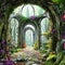 Illustration of a fairytale forest. Mysterious fantasy charm place, magical garden, generative ai