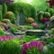 Illustration of a fairytale forest. Mysterious fantasy charm place, magical garden, generative ai