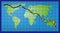 Illustration of falling down economy graph due to covid-19 impact on world map.