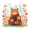 Illustration of a family of bears with flowers on a white background.