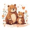 Illustration of a family of bears with flowers on a white background.