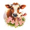 Illustration of a family of cows, mother cow and calf on a white background.