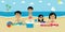 Illustration Of Family Enjoying Picnic On Beach Together