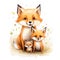 Illustration of a family of foxes with flowers on a white background.