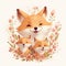 Illustration of a family of foxes with flowers on a white background.