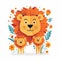 Illustration of a family of lions with flowers on a white background.