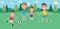 Illustration Of Family Playing Soccer In Park Together