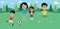 Illustration Of Family Playing Soccer In Park Together