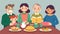 An illustration of a family sitting around a dinner table passing down traditional family recipes that have been passed