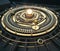 Illustration fantasy dieselpunk solar system model astrolabe Steampunk Background. Quality 3D render