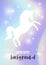 Illustration of fantasy nebula background in pastel colors and unicorn`s silhouette on it. Vector.