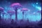 Illustration fantasy of neon forest. Glowing colorful look like fairytale