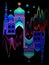 Illustration of a fantasy oriental castle at night time. Cover for kids fairy tale book. Poster for travel company.