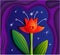 Illustration with fantasy Tulip flower, budding, on abstract 3D background, where there are also brilliant shooting