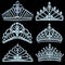 illustration of a fashion collection of jewelry tiaras with diamonds