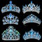 illustration of a fashion collection of jewelry tiaras with diamonds blue  sapphire