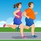 Illustration of a fat runners - couple running