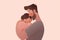 Illustration of a father hugs his baby in a warm and heartfelt hug in cartoon style