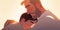 Illustration of a father hugs his son in a warm and heartfelt hug in cartoon style