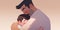 Illustration of a father hugs his son in a warm and heartfelt hug in cartoon style