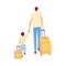 Illustration of father and son walk hand in hand with their suitcases