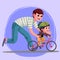 illustration of a father teaching his son to ride a bicycle, filled with joy and love. i love daddy