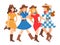 Illustration of a featured young girl dancing country style flat style. Beautiful and cheerful women dance in American tradition.