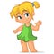 Illustration featuring a blond girl in a green dress presenting. Holiday vector illustration cartoon style for greeting card