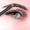 Illustration with female eye doing makeup with cosmetic pencil, Makeup eyebrow pencil Vector in realistic style