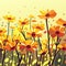 Illustration of a field of daisies on a yellow background AI generated