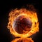 illustration of fiery basketball ball flying to hoop on black background