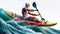 Illustration of figure anatomical athlete canoeist rowing in canoe race. generative Ai