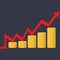 Illustration. Financial curve Graph Stacks of gold coins.