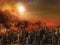 Illustration of a firestorm approaching a futuristic city