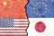 Illustration of flags indicating the political conflict between China-EU-USA-Japan