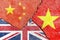 Illustration of flags indicating the political conflict between China-Vietnam-United Kingdom