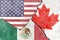 Illustration of flags indicating the political conflict between USA-Canada-Mexico