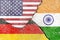 Illustration of flags indicating the political conflict between USA-India-Germany