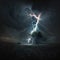 Illustration of a flash of lightning over the landscape. Lightning strike in the sky