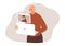 Illustration in flat style. elderly man with laptop communicates with granddaughter online